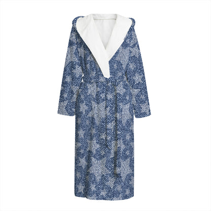 Star Denim Jeans Pattern Print Hooded Bathrobe