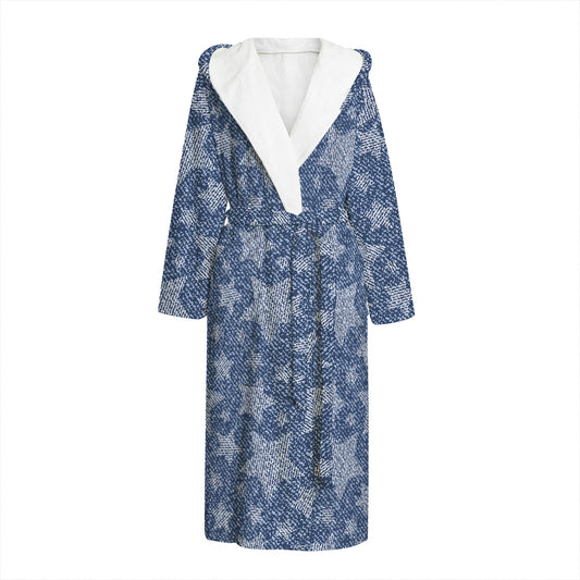 Star Denim Jeans Pattern Print Hooded Bathrobe