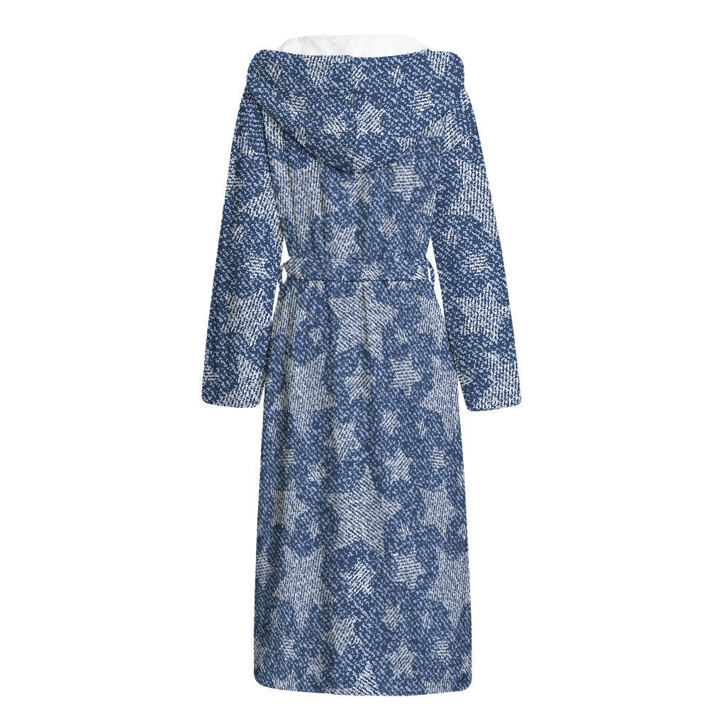 Star Denim Jeans Pattern Print Hooded Bathrobe