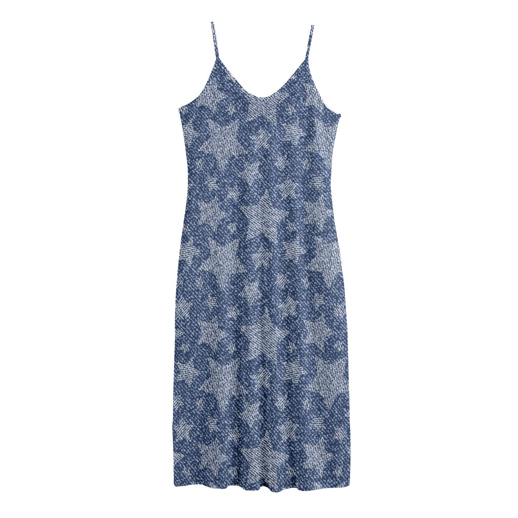 Star Denim Jeans Pattern Print Jersey Midi Cami Dress