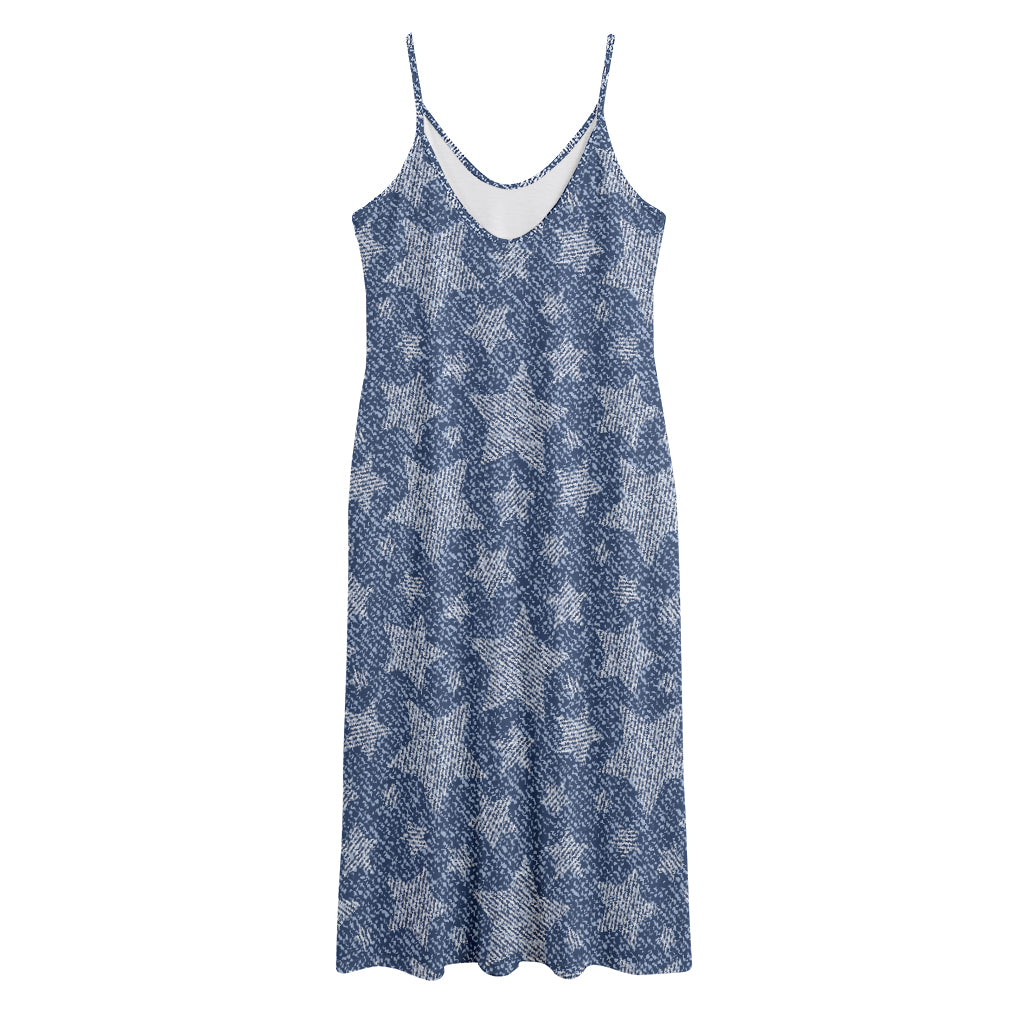 Star Denim Jeans Pattern Print Jersey Midi Cami Dress