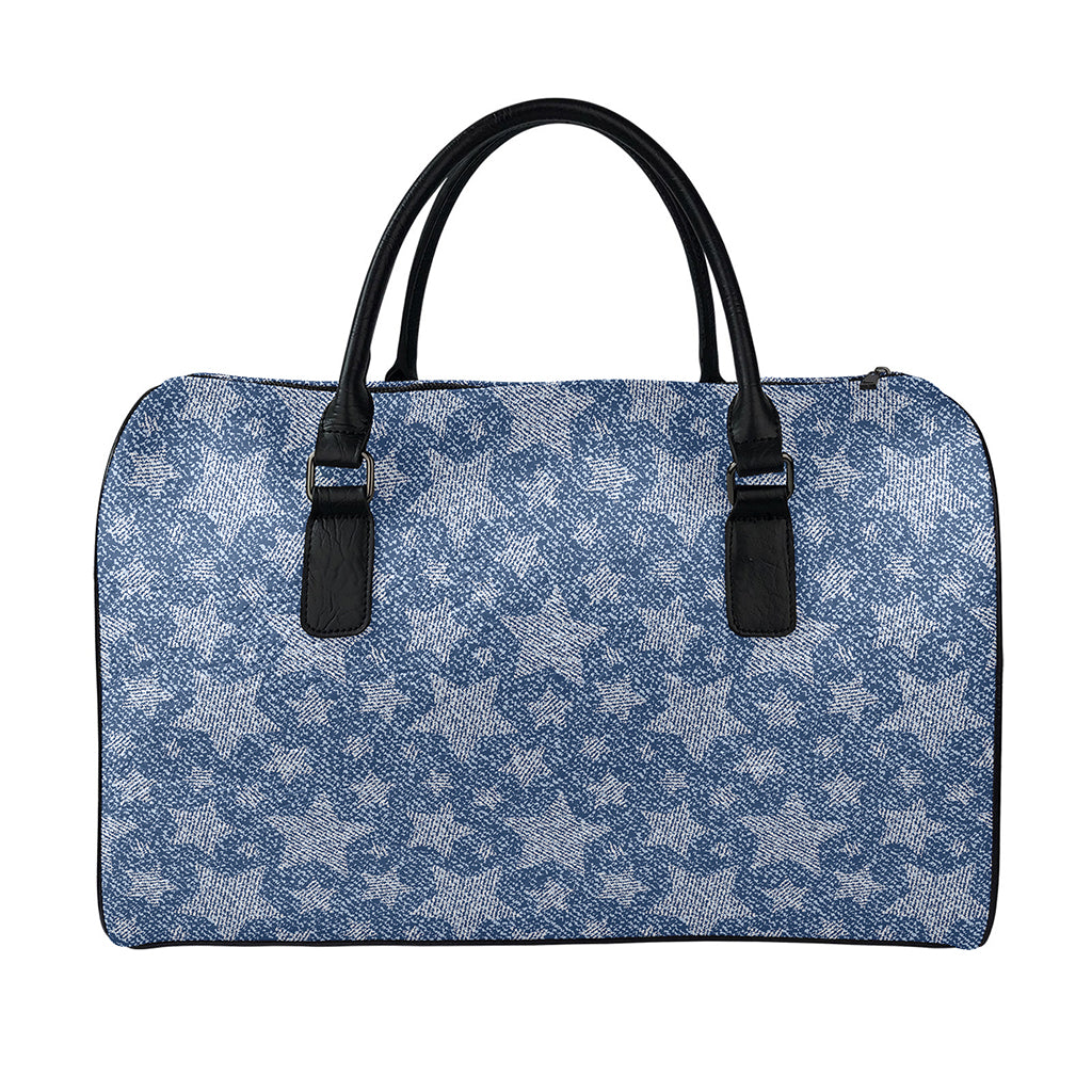 Star Denim Jeans Pattern Print Leather Duffle Bag