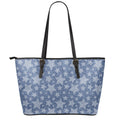 Star Denim Jeans Pattern Print Leather Tote Bag With Zipper