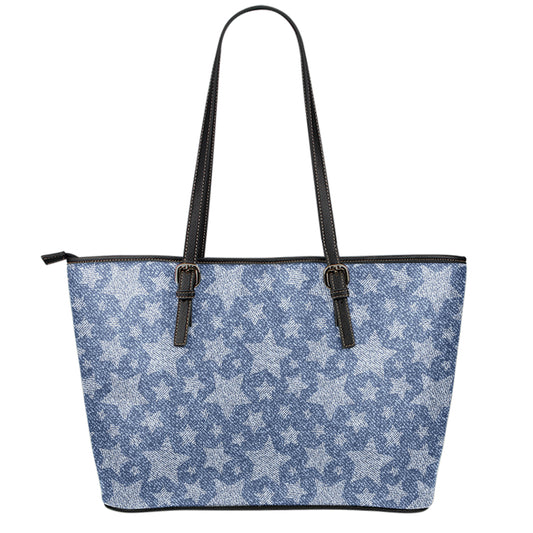 Star Denim Jeans Pattern Print Leather Tote Bag