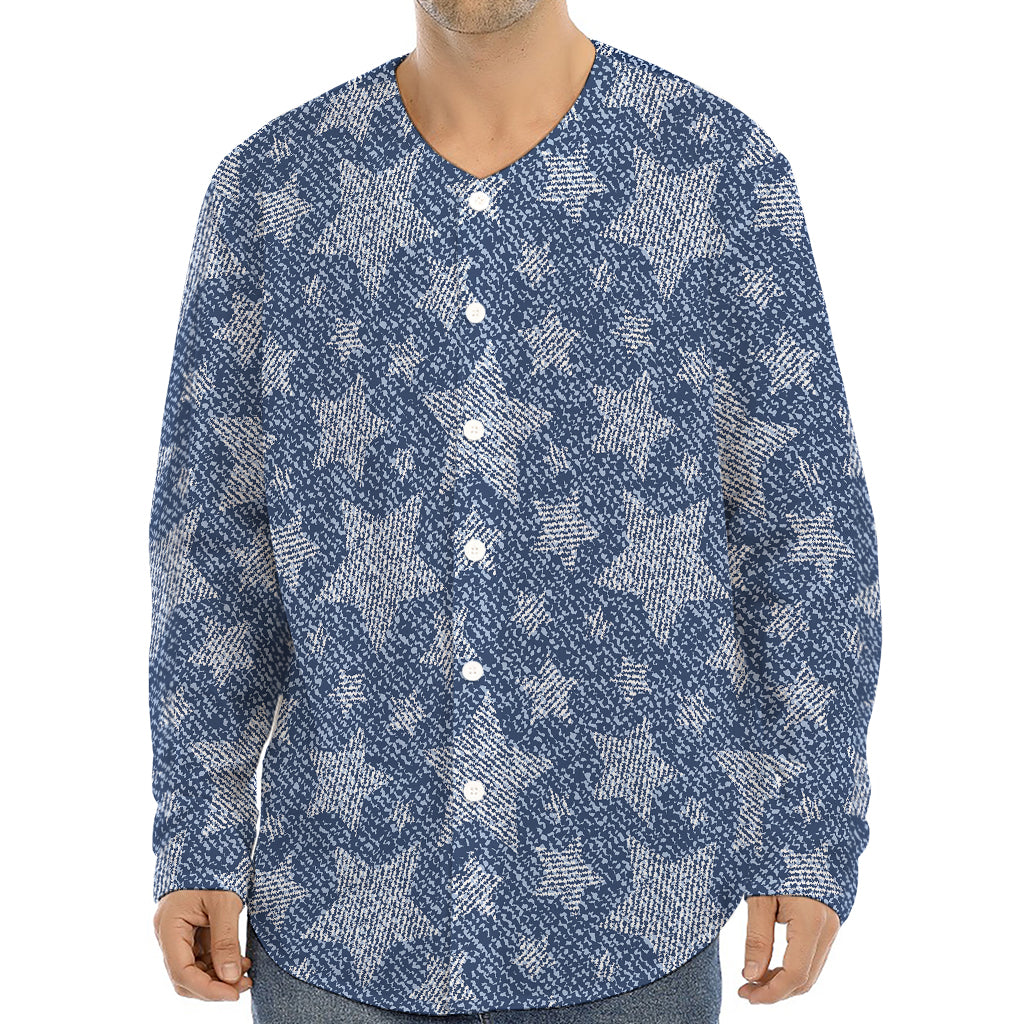 Star Denim Jeans Pattern Print Long Sleeve Baseball Jersey