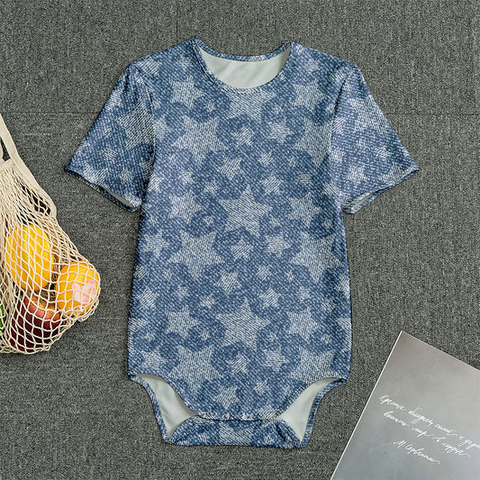 Star Denim Jeans Pattern Print Men's Bodysuit