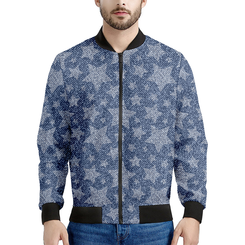 Star Denim Jeans Pattern Print Men's Bomber Jacket