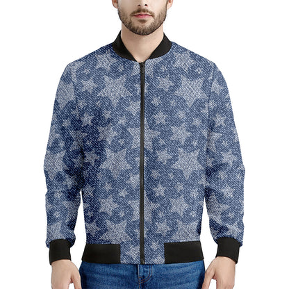 Star Denim Jeans Pattern Print Men's Bomber Jacket