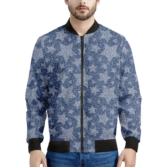 Star Denim Jeans Pattern Print Men's Bomber Jacket