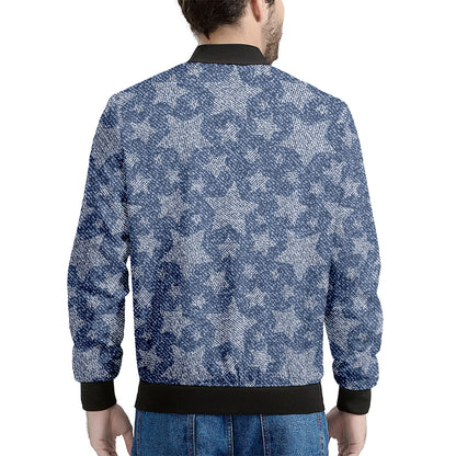 Star Denim Jeans Pattern Print Men's Bomber Jacket