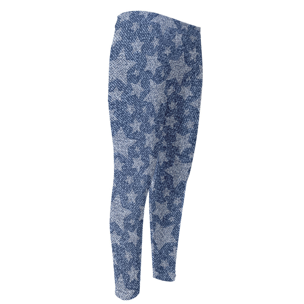 Star Denim Jeans Pattern Print Men's Compression Pants