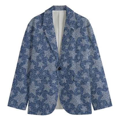 Star Denim Jeans Pattern Print Men's Cotton Blazer