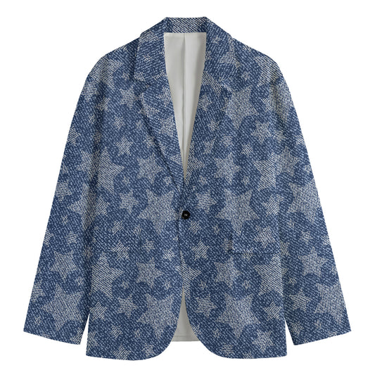 Star Denim Jeans Pattern Print Men's Cotton Blazer