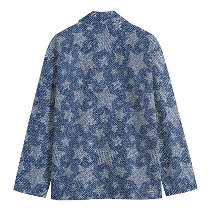 Star Denim Jeans Pattern Print Men's Cotton Blazer