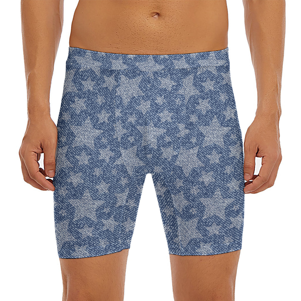Star Denim Jeans Pattern Print Men's Long Boxer Briefs