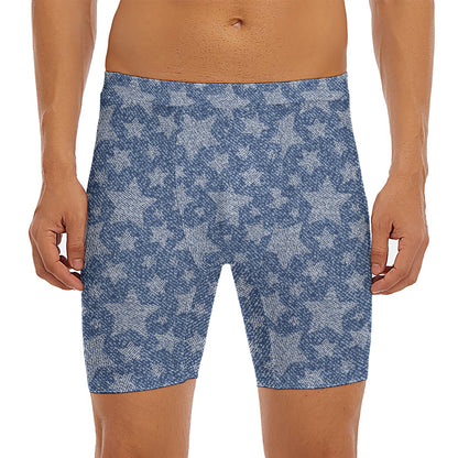 Star Denim Jeans Pattern Print Men's Long Boxer Briefs