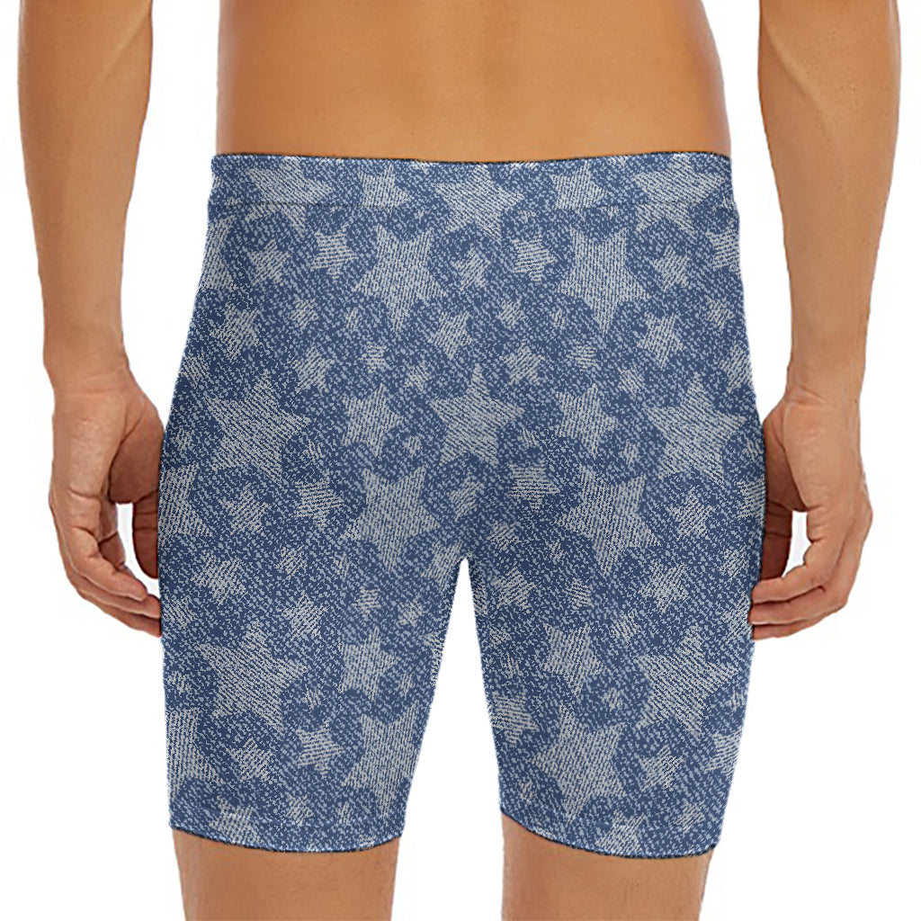 Star Denim Jeans Pattern Print Men's Long Boxer Briefs