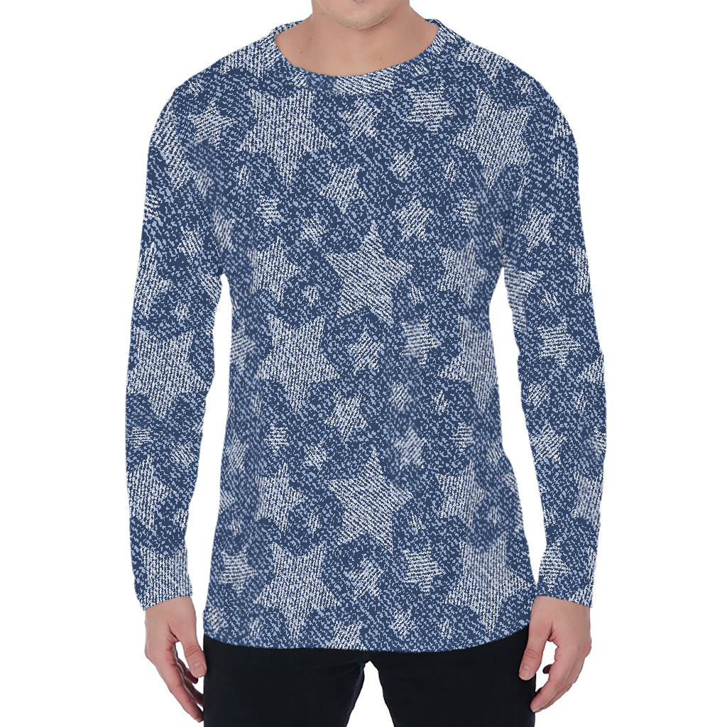 Star Denim Jeans Pattern Print Men's Long Sleeve T-Shirt