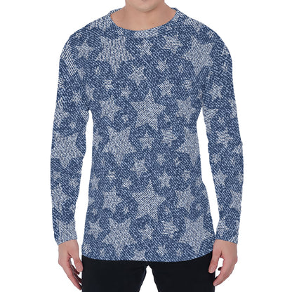 Star Denim Jeans Pattern Print Men's Long Sleeve T-Shirt