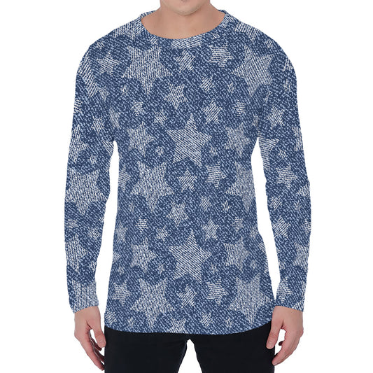 Star Denim Jeans Pattern Print Men's Long Sleeve T-Shirt