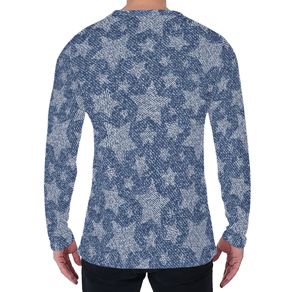 Star Denim Jeans Pattern Print Men's Long Sleeve T-Shirt