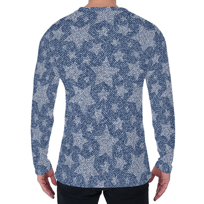 Star Denim Jeans Pattern Print Men's Long Sleeve T-Shirt