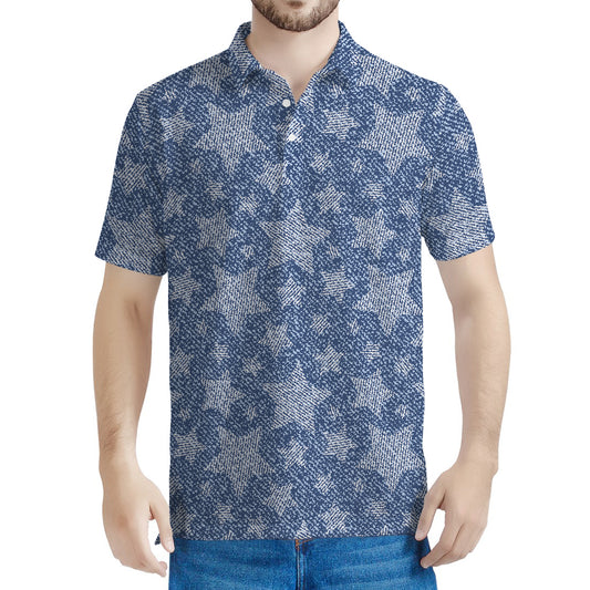 Star Denim Jeans Pattern Print Men's Polo Shirt