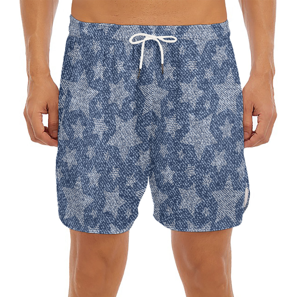Star Denim Jeans Pattern Print Men's Split Running Shorts