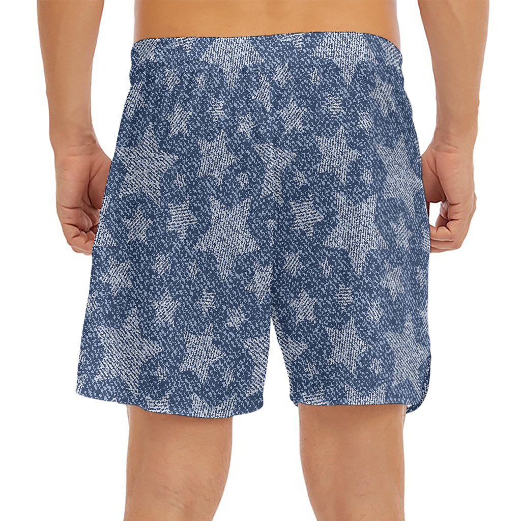 Star Denim Jeans Pattern Print Men's Split Running Shorts