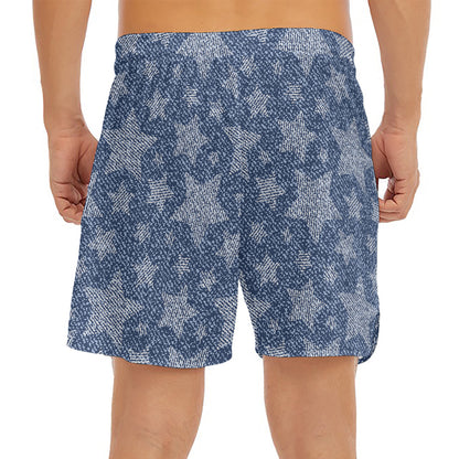 Star Denim Jeans Pattern Print Men's Split Running Shorts
