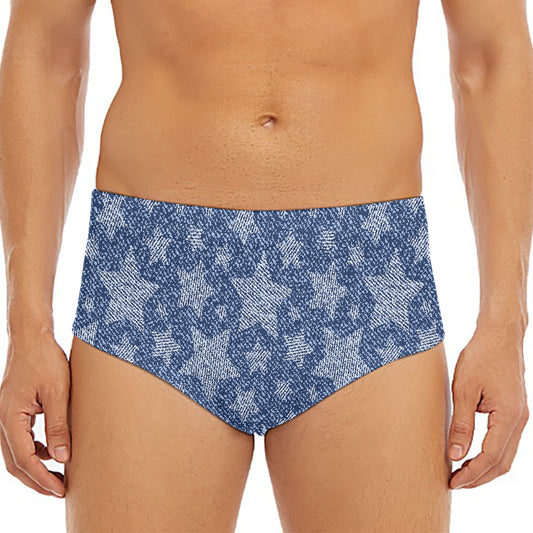 Star Denim Jeans Pattern Print Men's Triangle Swim Briefs