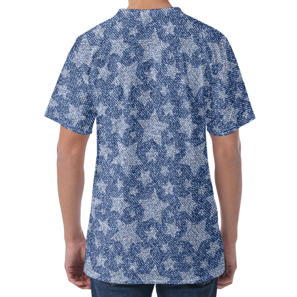Star Denim Jeans Pattern Print Men's Velvet T-Shirt