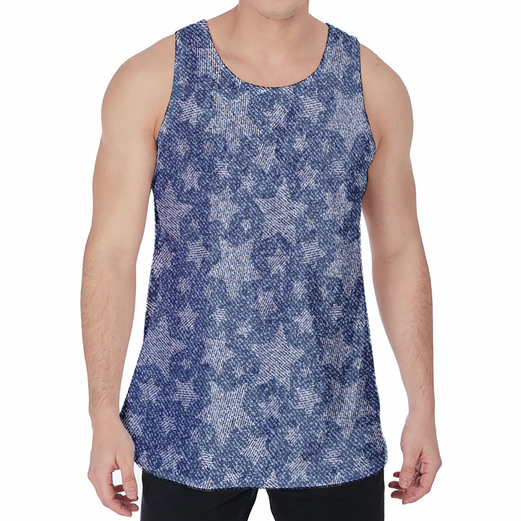 Star Denim Jeans Pattern Print Men's Velvet Tank Top