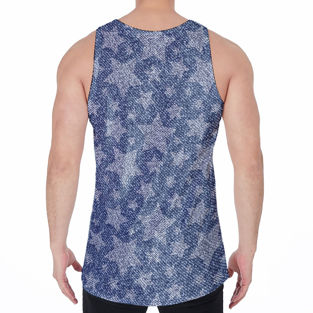 Star Denim Jeans Pattern Print Men's Velvet Tank Top