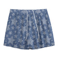 Star Denim Jeans Pattern Print Mesh Shorts