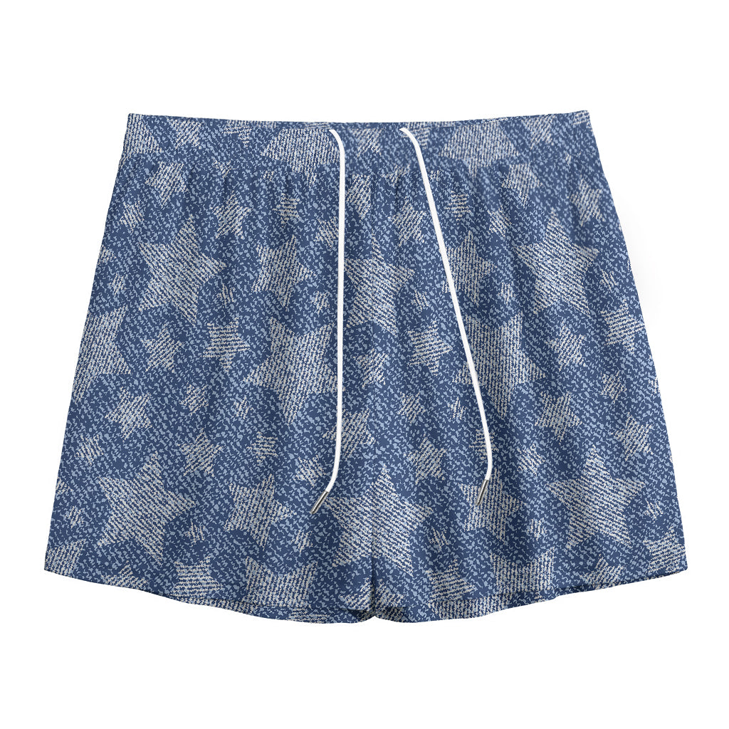 Star Denim Jeans Pattern Print Mesh Shorts
