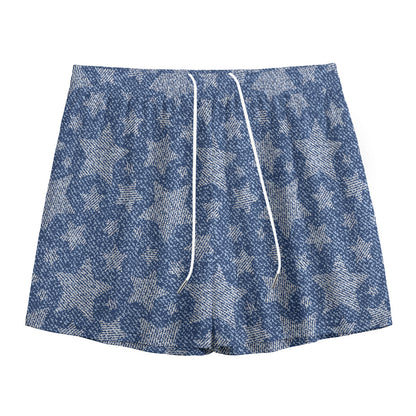 Star Denim Jeans Pattern Print Mesh Shorts