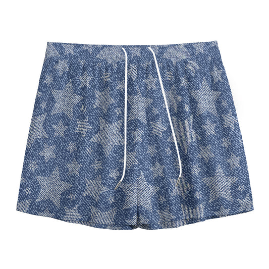 Star Denim Jeans Pattern Print Mesh Shorts