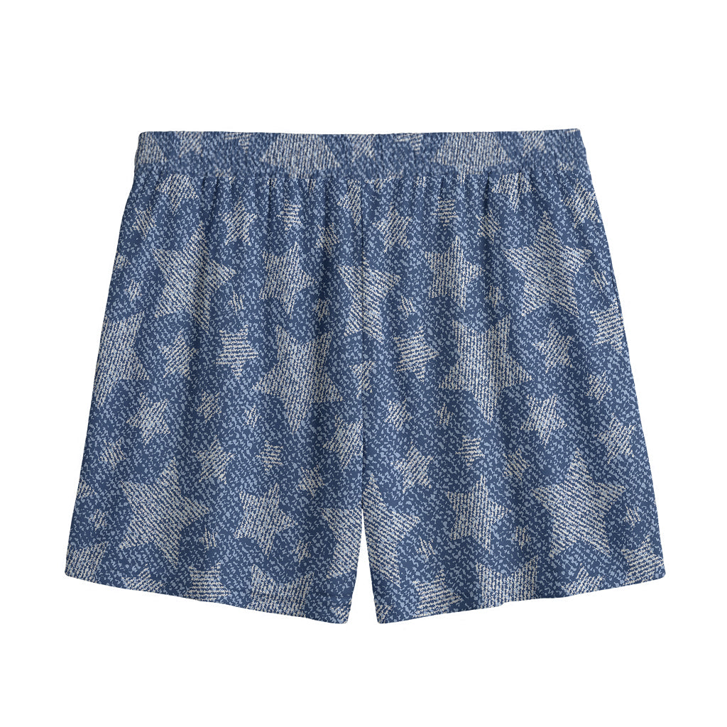 Star Denim Jeans Pattern Print Mesh Shorts