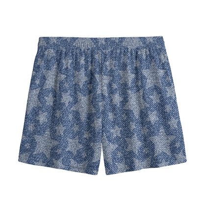 Star Denim Jeans Pattern Print Mesh Shorts