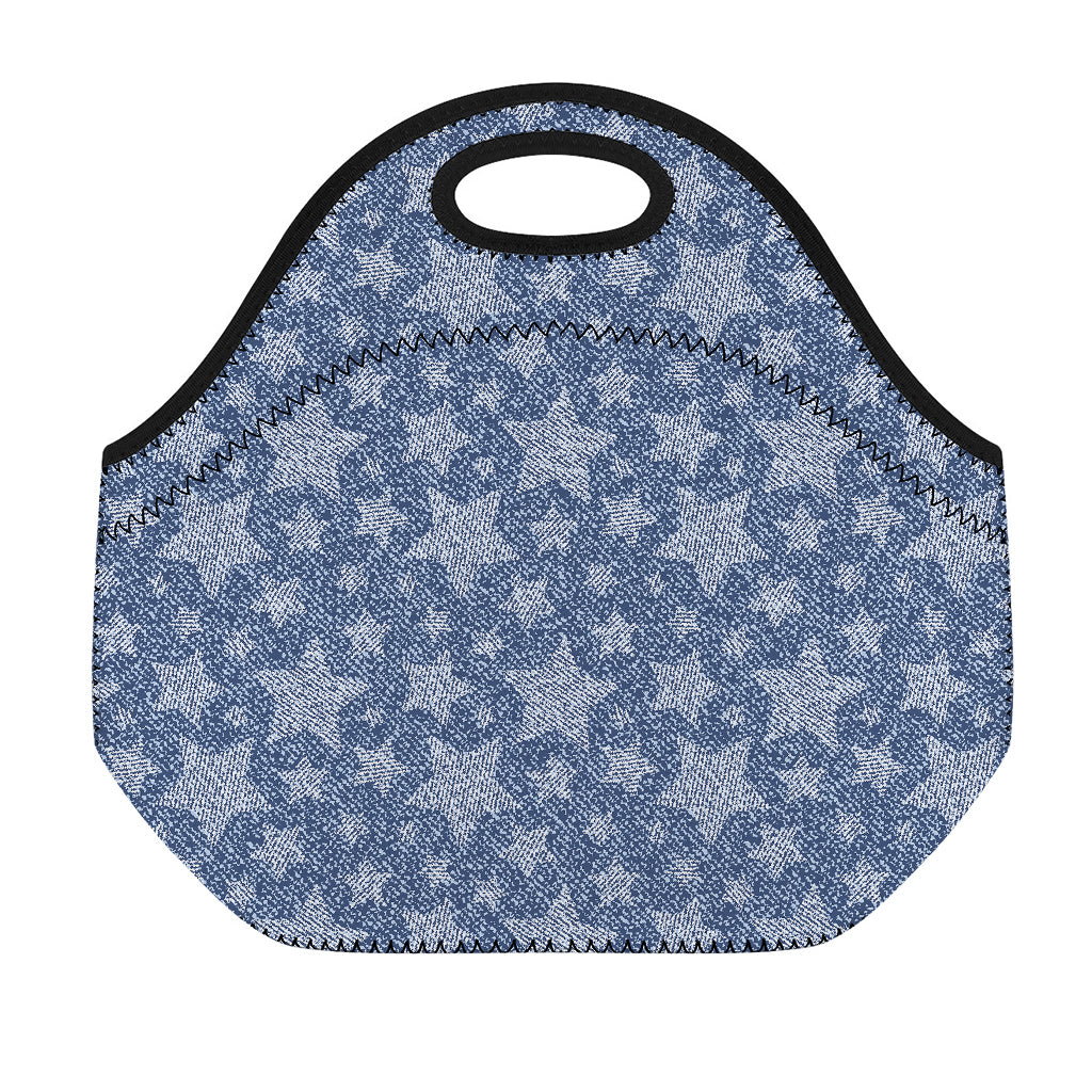 Star Denim Jeans Pattern Print Neoprene Lunch Bag