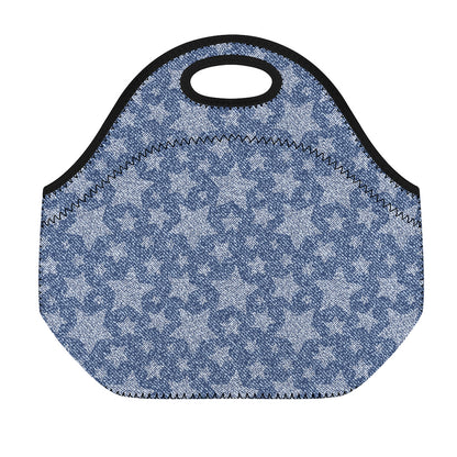 Star Denim Jeans Pattern Print Neoprene Lunch Bag