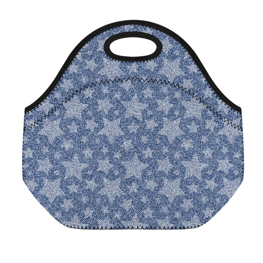 Star Denim Jeans Pattern Print Neoprene Lunch Bag