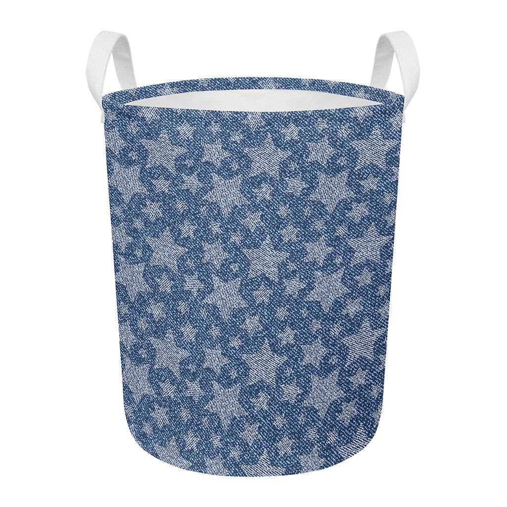 Star Denim Jeans Pattern Print Round Laundry Basket