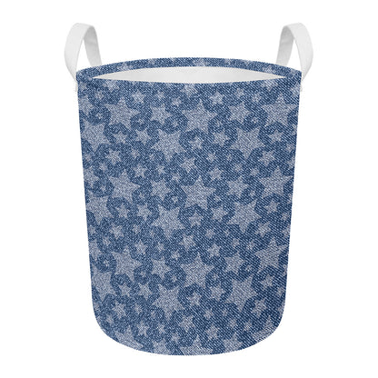Star Denim Jeans Pattern Print Round Laundry Basket