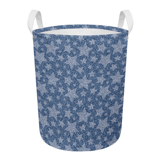 Star Denim Jeans Pattern Print Round Laundry Basket
