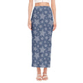 Star Denim Jeans Pattern Print Side Slit Maxi Skirt