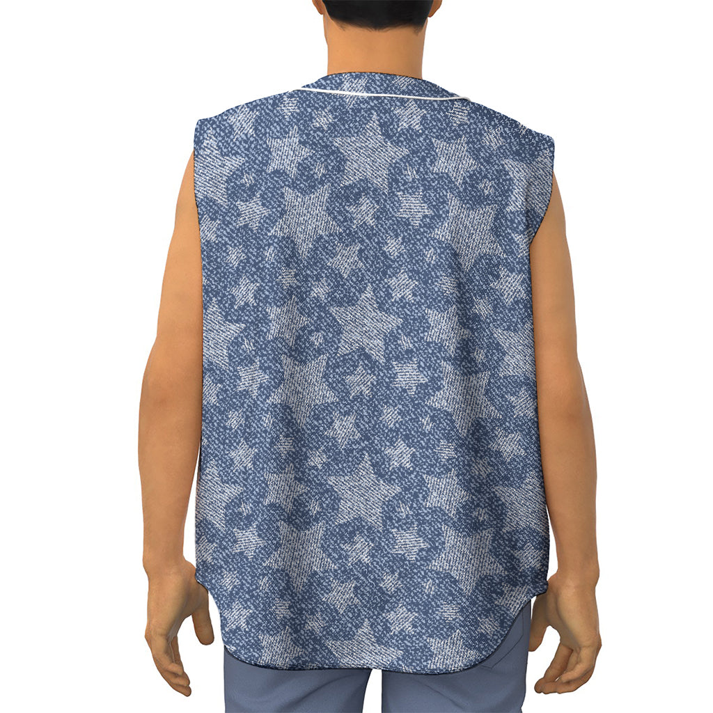 Star Denim Jeans Pattern Print Sleeveless Baseball Jersey