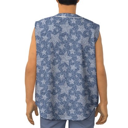 Star Denim Jeans Pattern Print Sleeveless Baseball Jersey