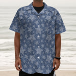 Star Denim Jeans Pattern Print Textured Short Sleeve Shirt